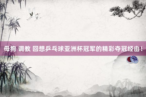 母狗 调教 回想乒乓球亚洲杯冠军的精彩夺冠经由！