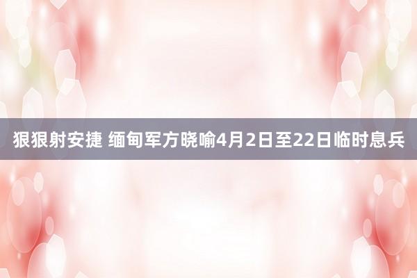 狠狠射安捷 缅甸军方晓喻4月2日至22日临时息兵
